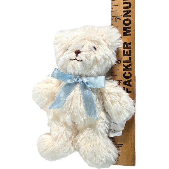 HK City Toys Cream Plush Teddy Bear Stuffed Animal Blue Satin Bow Soft Small - Picture 6 of 6